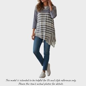 dressbarn Sunday Womens Large Striped Asymetrical Hem 3/4 Sleeve Top